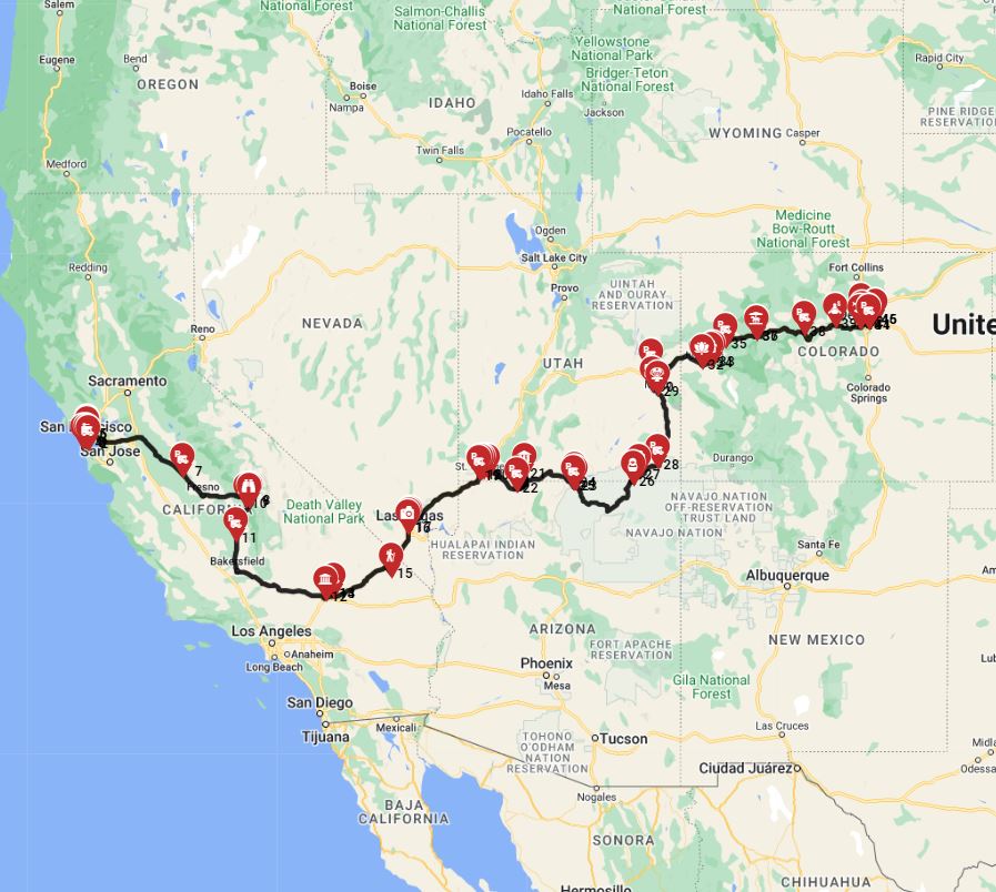Motorhome itinerary from San Francisco to Denver